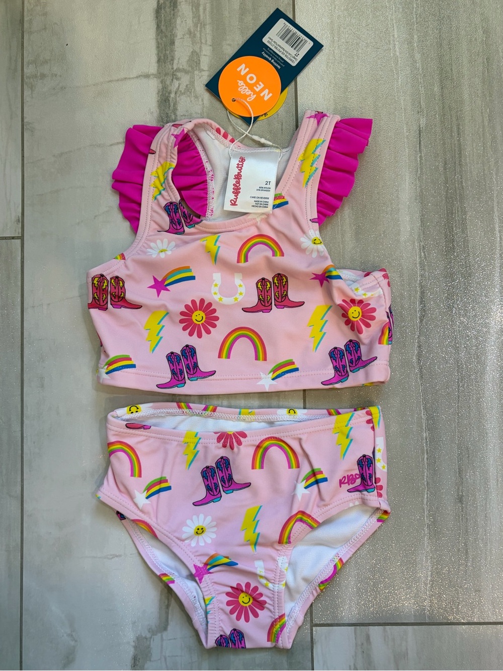 NWT RuffleButts Cowgirl Cutie 2-Piece Racerback Tankini Swimsuit Bikini Girls 2T